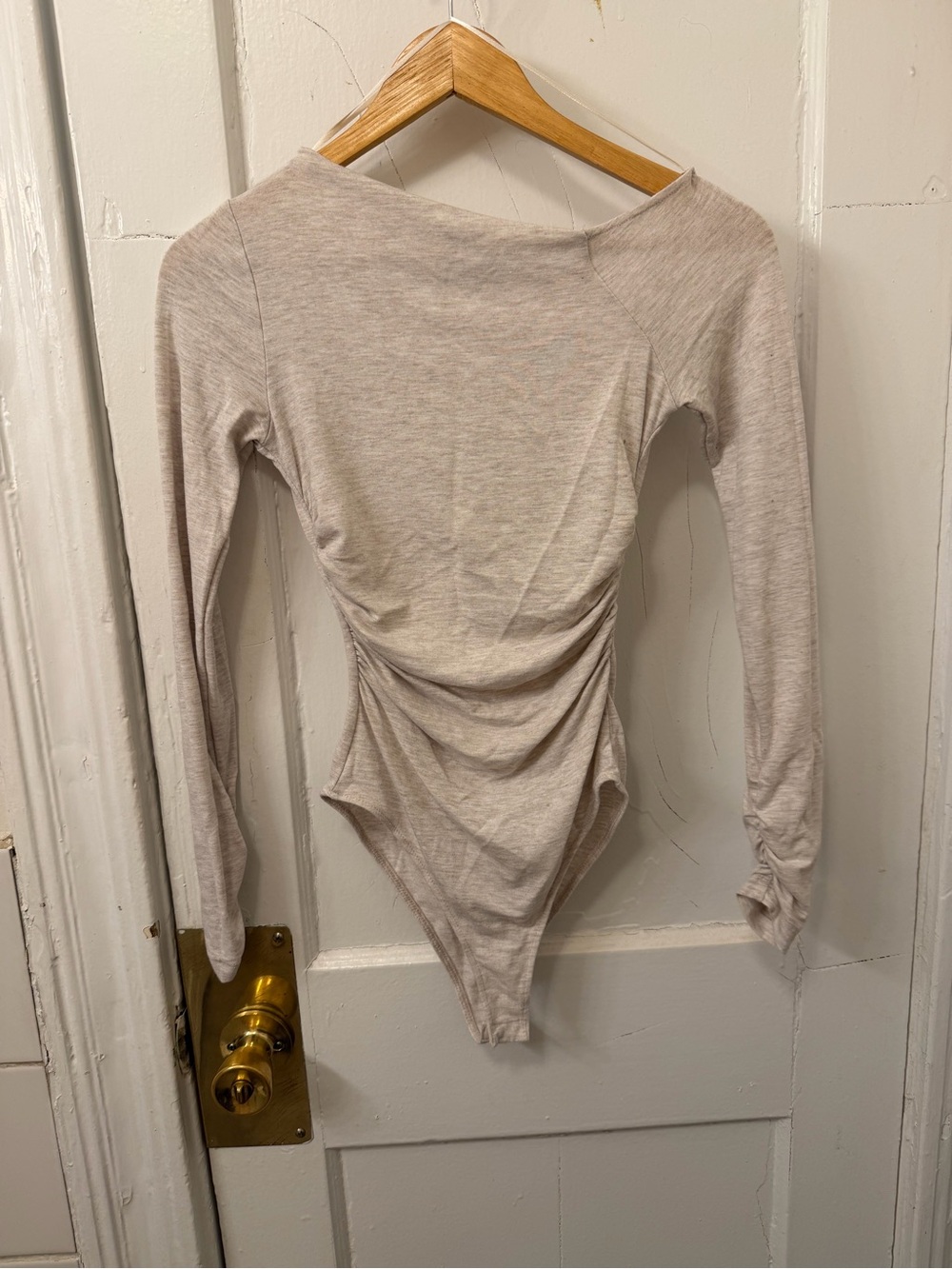 Zara Light Beige Long-Sleeve Ruched Bodysuit